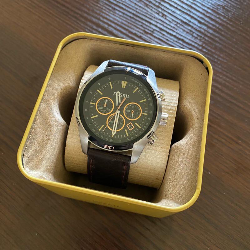 Fossil CH2891 Coachman Chronograph Black Dial Brown Leather Strap Original Ori jam murah second beka