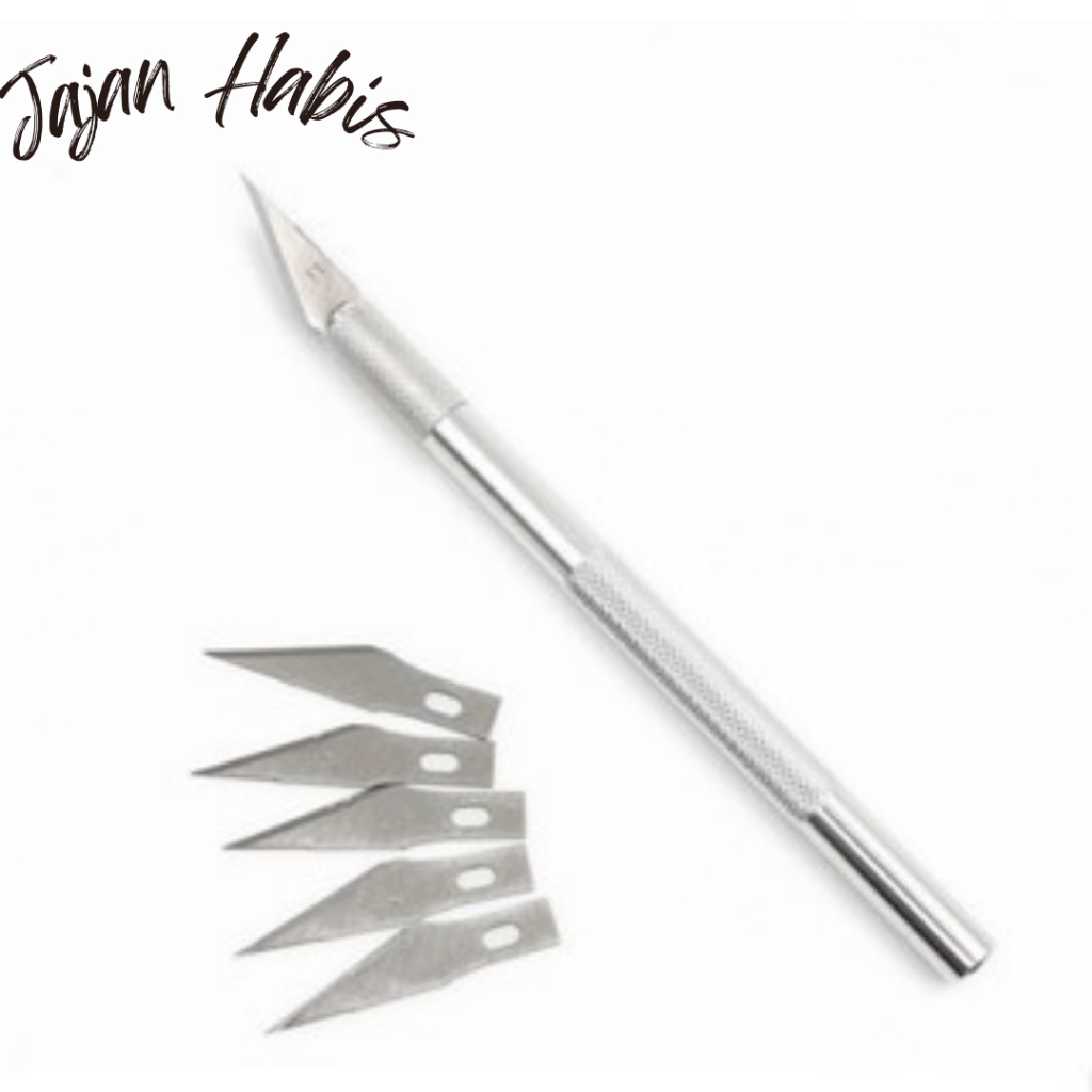 

JABIS Art Knife Metal Handle Blade Pisau Ukir Seni 5 isi Cutter Hobby Crafting Pisau Bonsai Sayat Ukir Pen Cutter Set Mata dan Gagang Art Knife