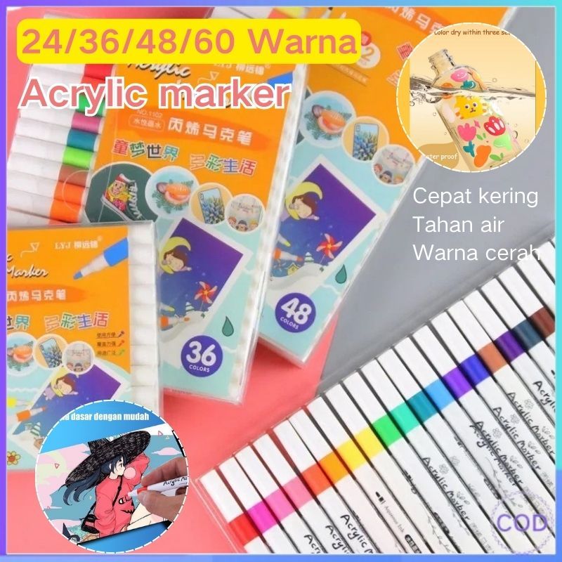

【COD】Acrylic marker 24/36/48/60 Warna Cepat Kering Tahan Air Spidol Akrilik Marker Pena Untuk Pada Berbagai Bahan