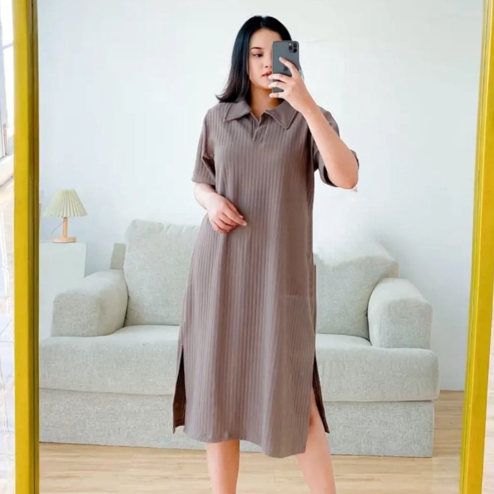 KODE M25D Dress Knit Hornet Kerah daster Kerah knit Polo Dress Casual Premium Tunik Knit Wanita