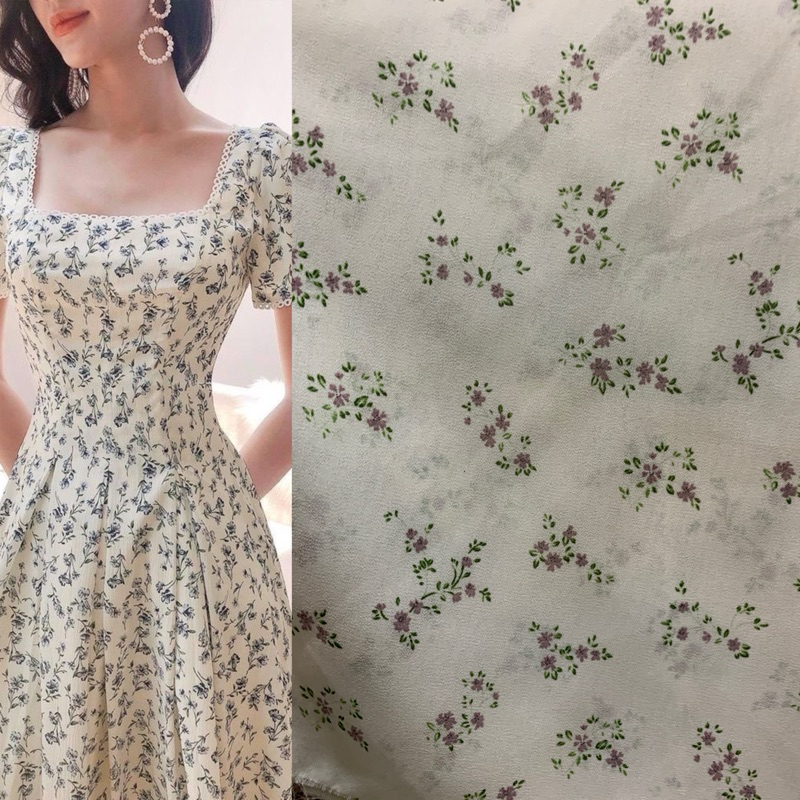 Bahan kain sifon ceruty motif print/ Kain Sifon Dress korea