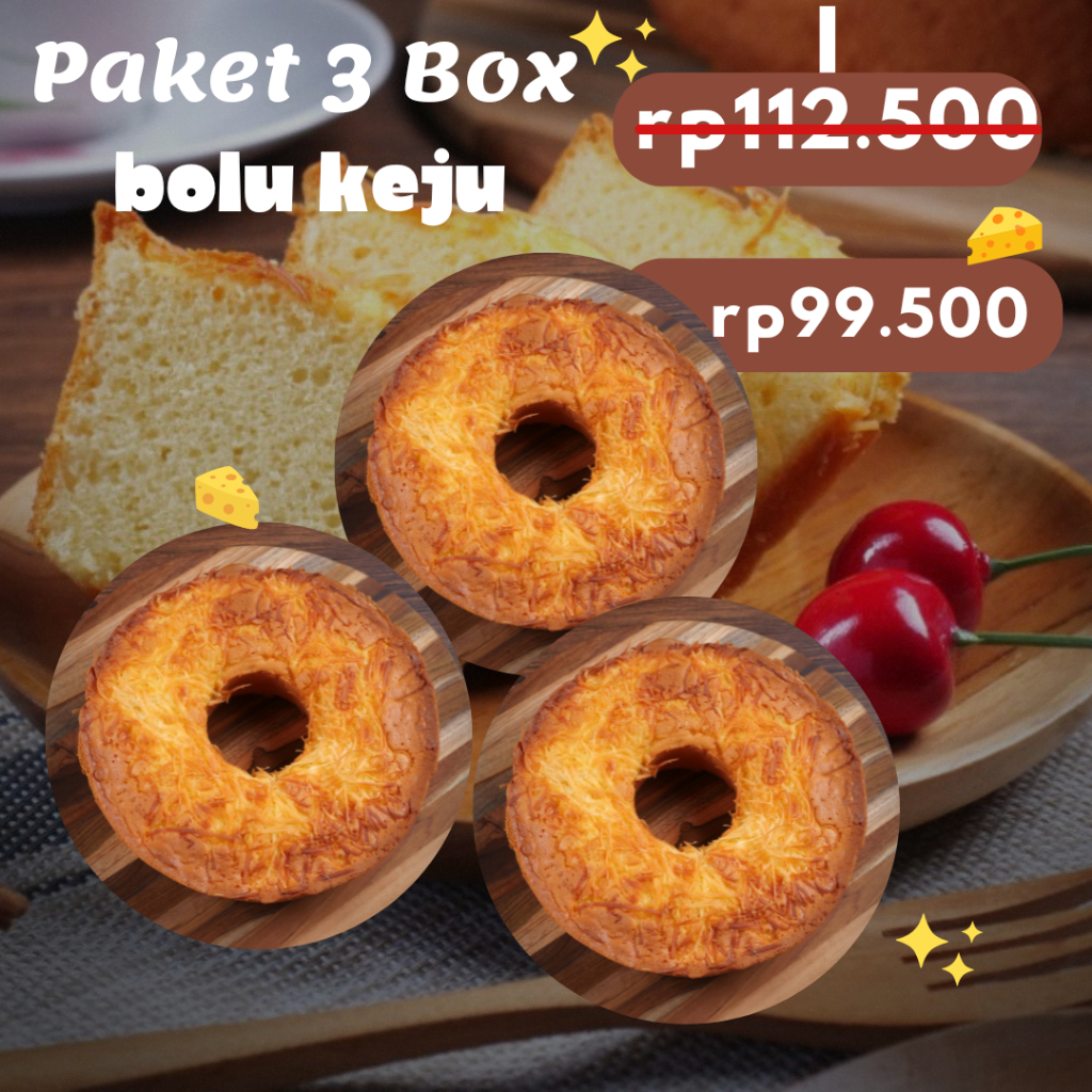 

(3 BOX ) Kue Bolu Keju / Bolu Keju Panggang / Chiffon Cheese Cake / Kue Bolu Keju Panggang / Snack