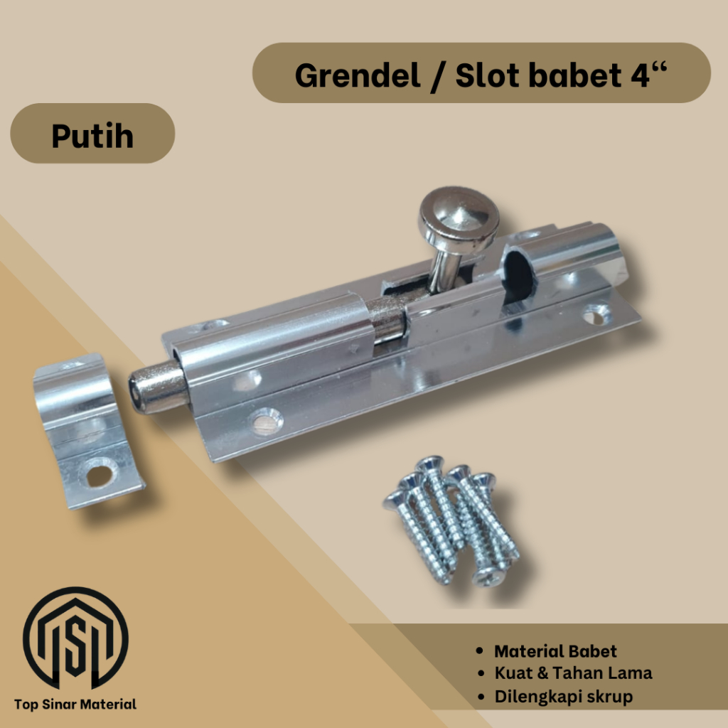 GRENDEL BABET PUTIH 4" / GRENDEL SELOT PINTU KAMAR MANDI LEMARI LACI ALMARI / SLOT PINTU