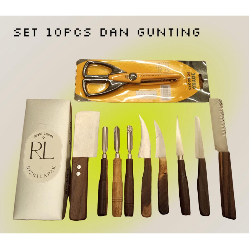 pisau garnish set 10pcs dan gunting / pisau garnish set lengkap / pisau garnish murah / pisau ukir b