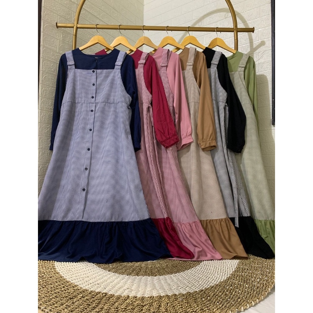 KODE A35N Dress Overall  Outer Terbaru Kekinian 224 Cotton Rayon Twill  Dress Wanita Dewasa