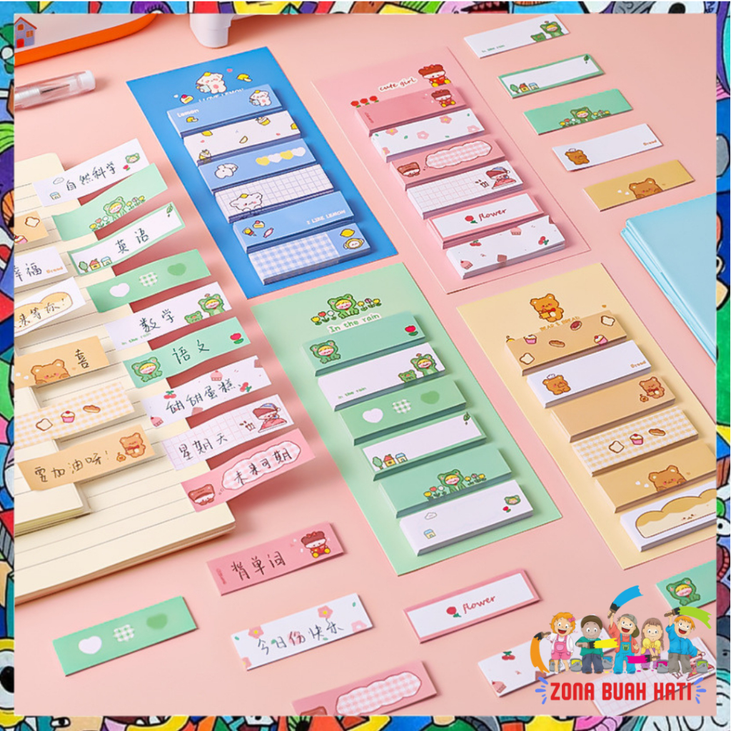 

ZBH Sticky Notes Lucu 6IN1 Tempelan Kertas Catatan 120 Lembar Notes Kertas Tempel Karakter Bear Frog Girl Pembatas Buku Cute Imut Penanda Buku Memo Stick Stationery Memo Pad Convenience Cute 6 IN 1