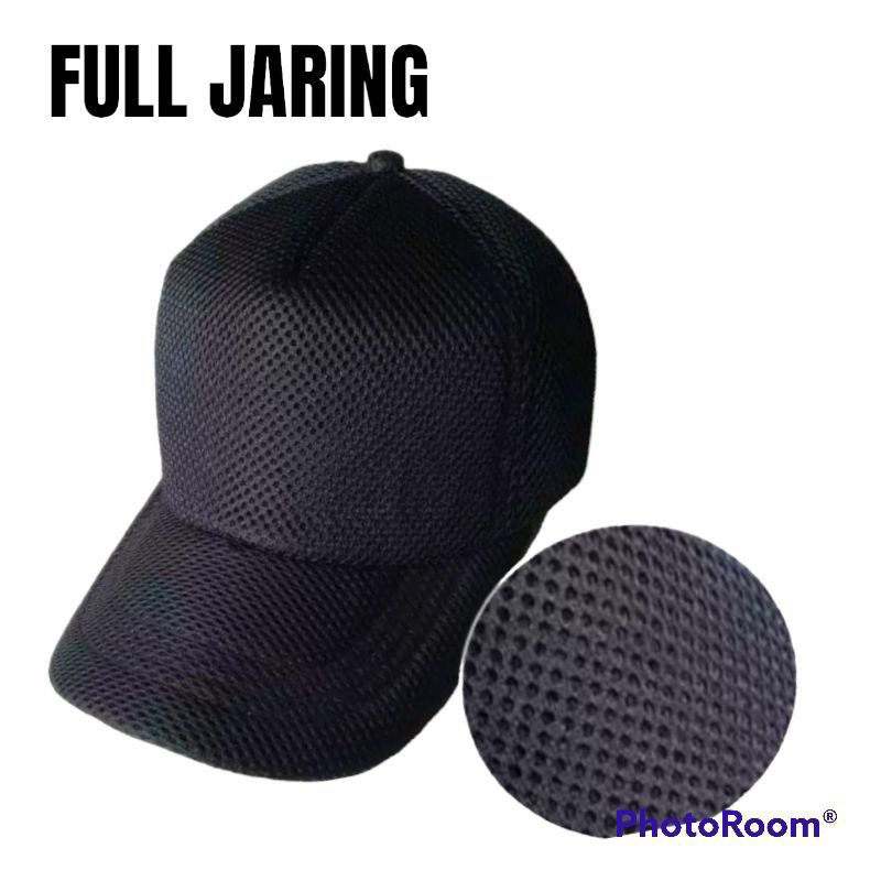 topi doublemess jala tebal hitam polos premium