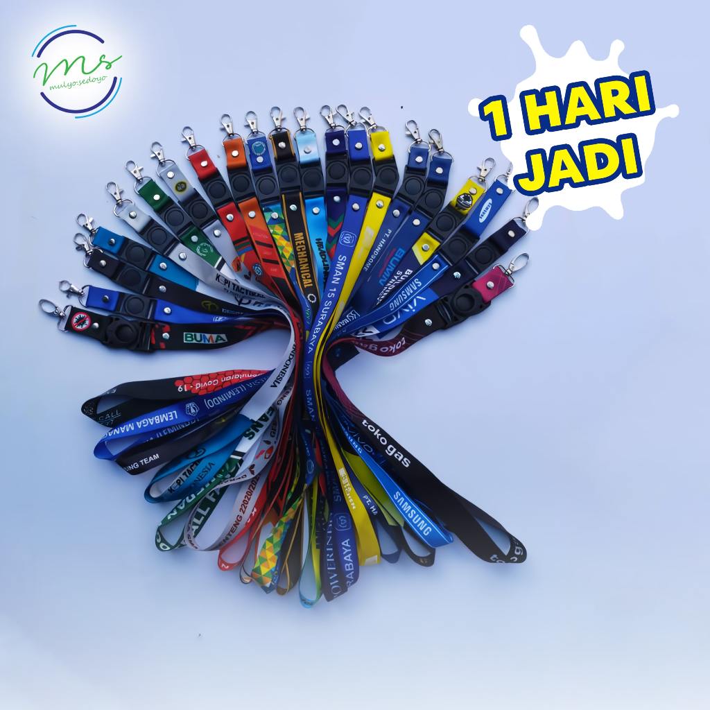 

TALI LANYARD CUSTOM PRINTING FULL COLOUR LEBAR 2 CM DESAIN BEBAS