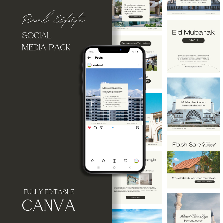 Desain 30 Template Canva Instagram Feed/Post Real Estate | Premium Design Untuk Rumah dan Apartemen 