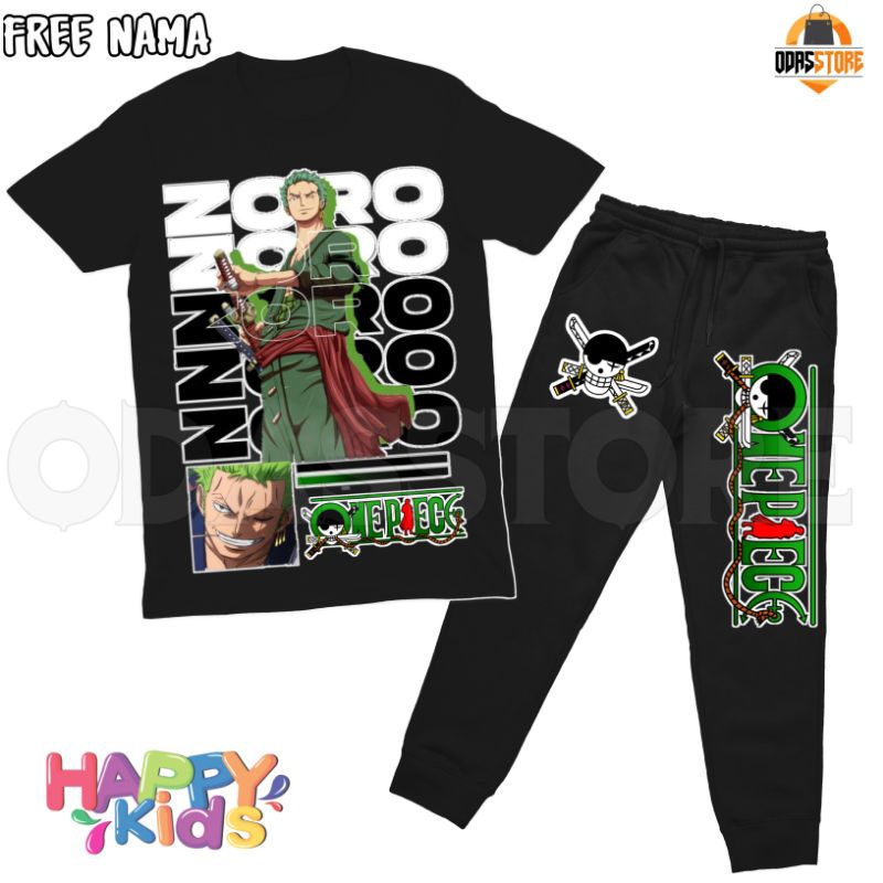 Bisa cod SETELAN Baju Kaos Anak & Jogger Zoro Roro Zoro One Piece New Pakaian Baju Anak & Celana Jog