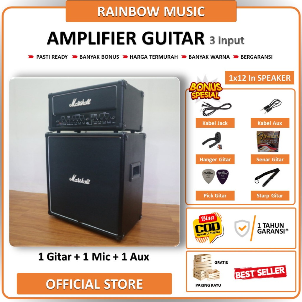 Ampli Gitar & Bass 12 Inch Bisa Untuk Karaoke 3 Input Head Cabinet Plus Input Mic Ada Efek Distorsi 