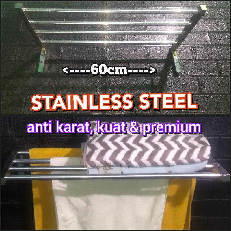 rak handuk gantungan baju tempel tembok tempel dinding gawang baju stainless gantungan baju 60cm