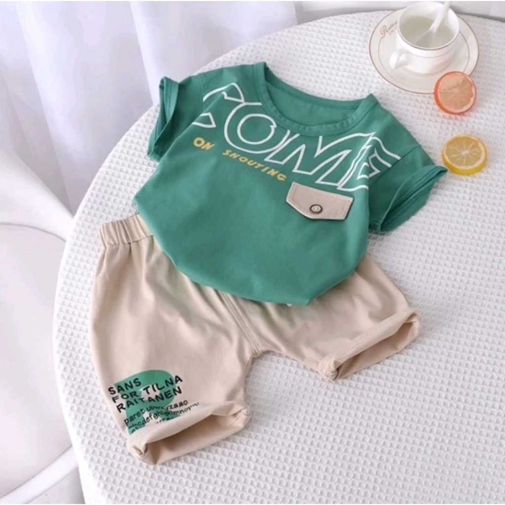 baju anak laki-laki stelan kaos dan celana pendek anak cowok one set fahion anak umur 1-5 tahun