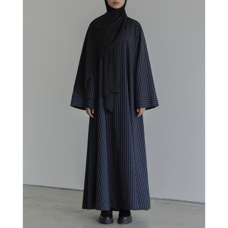 saba modest linen stripe dress