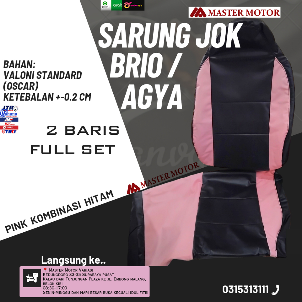 Sarung Jok Honda Brio / Agya / Ayla Valoni Tipis standar Oscar 1 set Pink kombinasi Hitam mix 2 warn