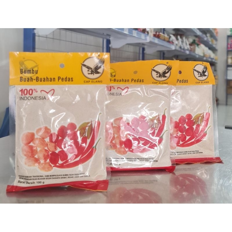 

Bumbu Buah Pedas Manis Cap Elang 100gr/Somboy bumbu buah 100gr/Bumbu Tabur Buah Buahan/Bumbu Buah Buahan Pedas Manis