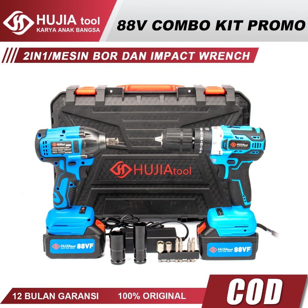 HUJIA 88Vf Bor Dan Impact Wrench Paket Lengkap Brushless 350N.m Impact Baterai Impact Cordless Impac