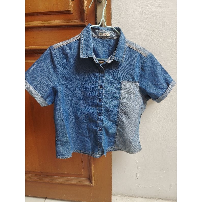 Crop top Jeans Denim Wanita Lengan Pendek