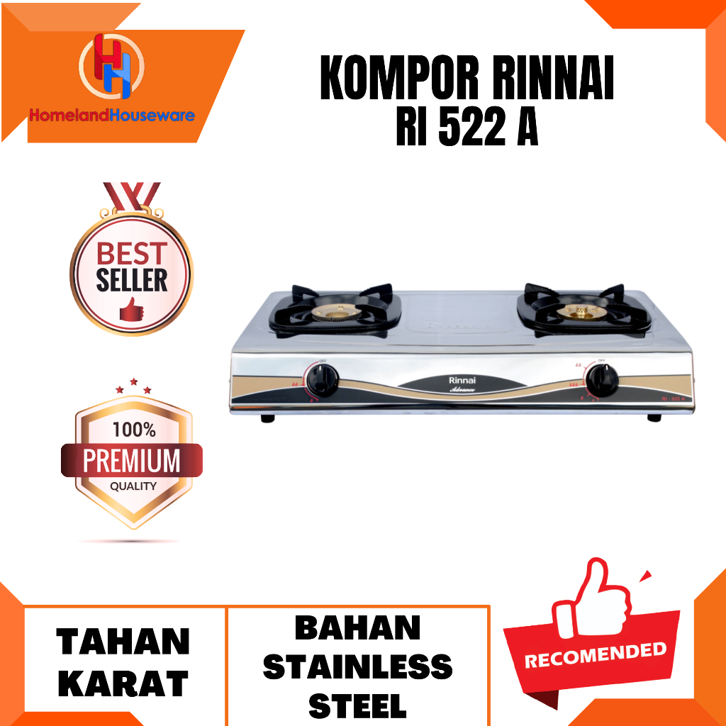 KOMPOR RINNAI RI 522 A/KOMPOR GAS 2 TUNGKU RINNAI RI 522 A