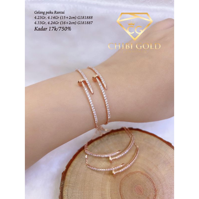 CHIBI GOLD - Gelang Paku rantai emas 750 kadar 17k - chibigold