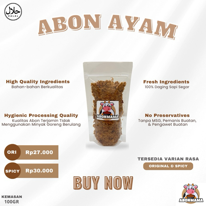 

Abon Ayam Non MSG & Pengawet 100% Halal Kemasan Praktis