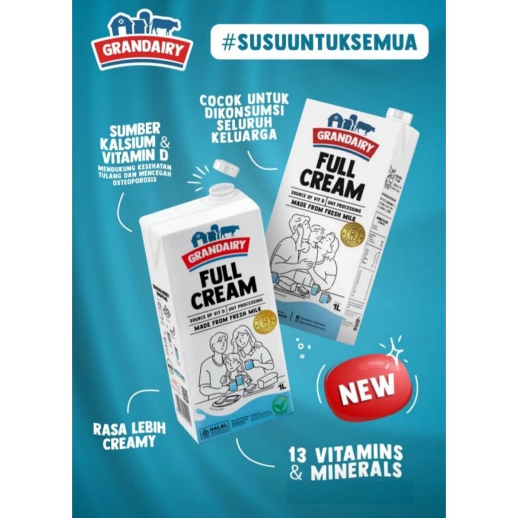 

UHT GRANDAIRY FULL CREAM 12x1Ltr - GRANDAIRY Gosend Grab Only!!!