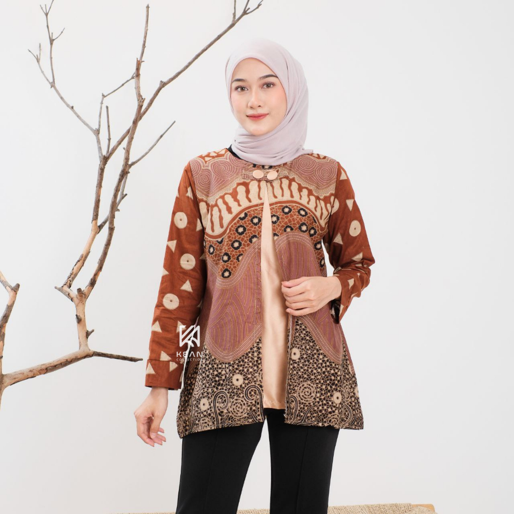 KEAN Atasan Batik Wanita Modern Kekinian Motif Laura Series Jumputan Solo Kombinasi Katun Mix Moescr