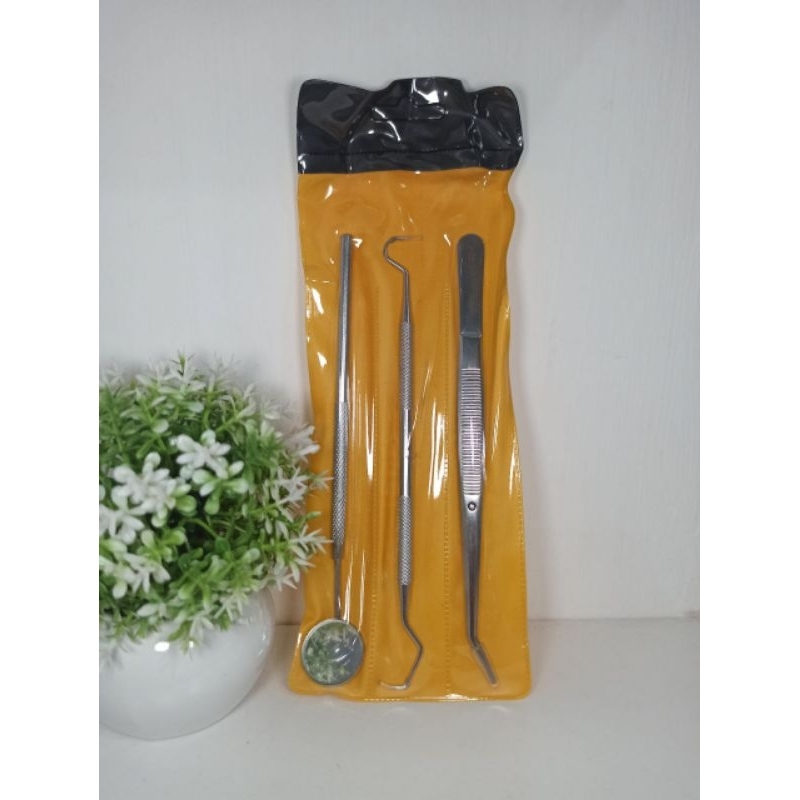 Oral Diagnostic Kit Set dental / kacamulut pinset sonde diagnostik gigi OD Stainless Steel Plastik D