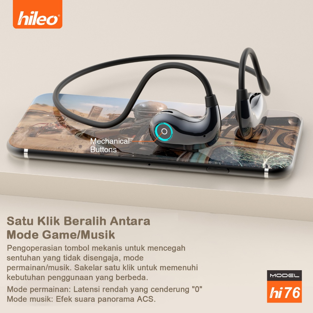 【Hileo】Hi76 Open Ear Earphone Bluetooth 5.4 Bass yang kuat Air bone Conduction Sport Pengisian Daya 