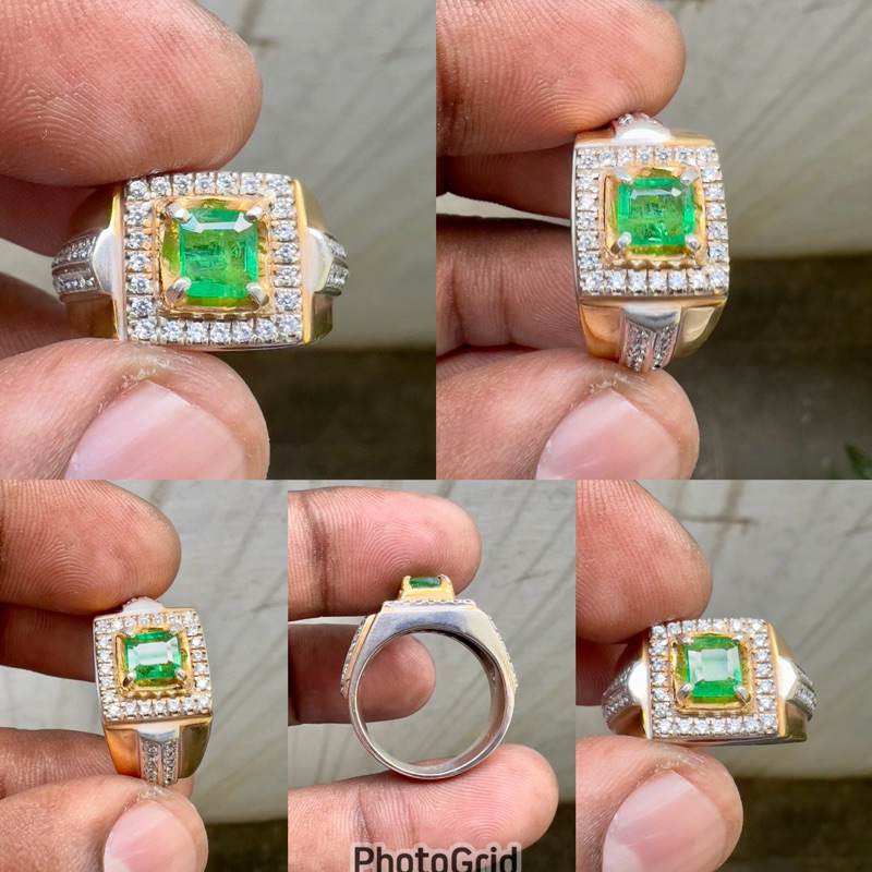 Cincin Batu Zamrud Colombia Ring Perak Natural Zambian Emerald Jamrud Ukuran Kecil Dim 5.5x5