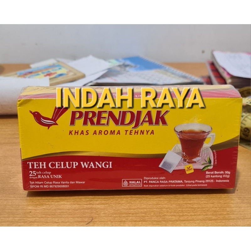 

PRENDJAK TEH HITAM CELUP rasa VANILA & MAWAR 25bags @ 2g /kotak