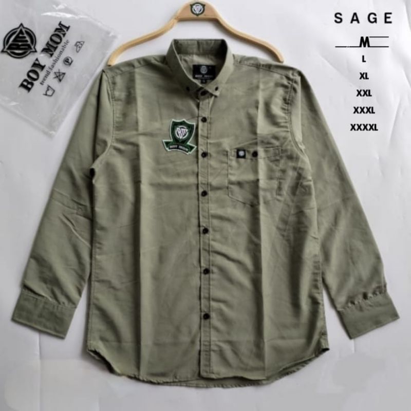 Kemeja Sage Green Pria Lengan Panjang Formal Kemeja Polos Pria Casual Hem Kantor Baju Kerja Pria Dew