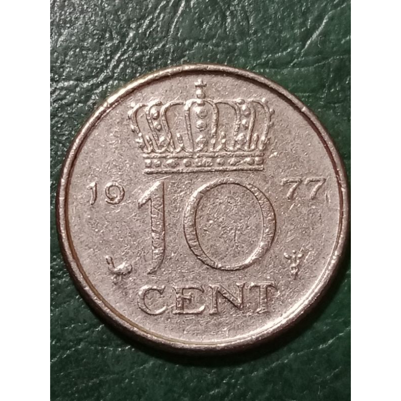 Koin Nederland Koleksi kuno Sangat kecil 10 Cent Juliana Tahun 1977