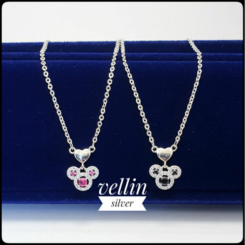 KALUNG ANAK SILVER 925 ASLI LAPIS EMAS PUTIH - KALUNG MICKEY PERAK 925