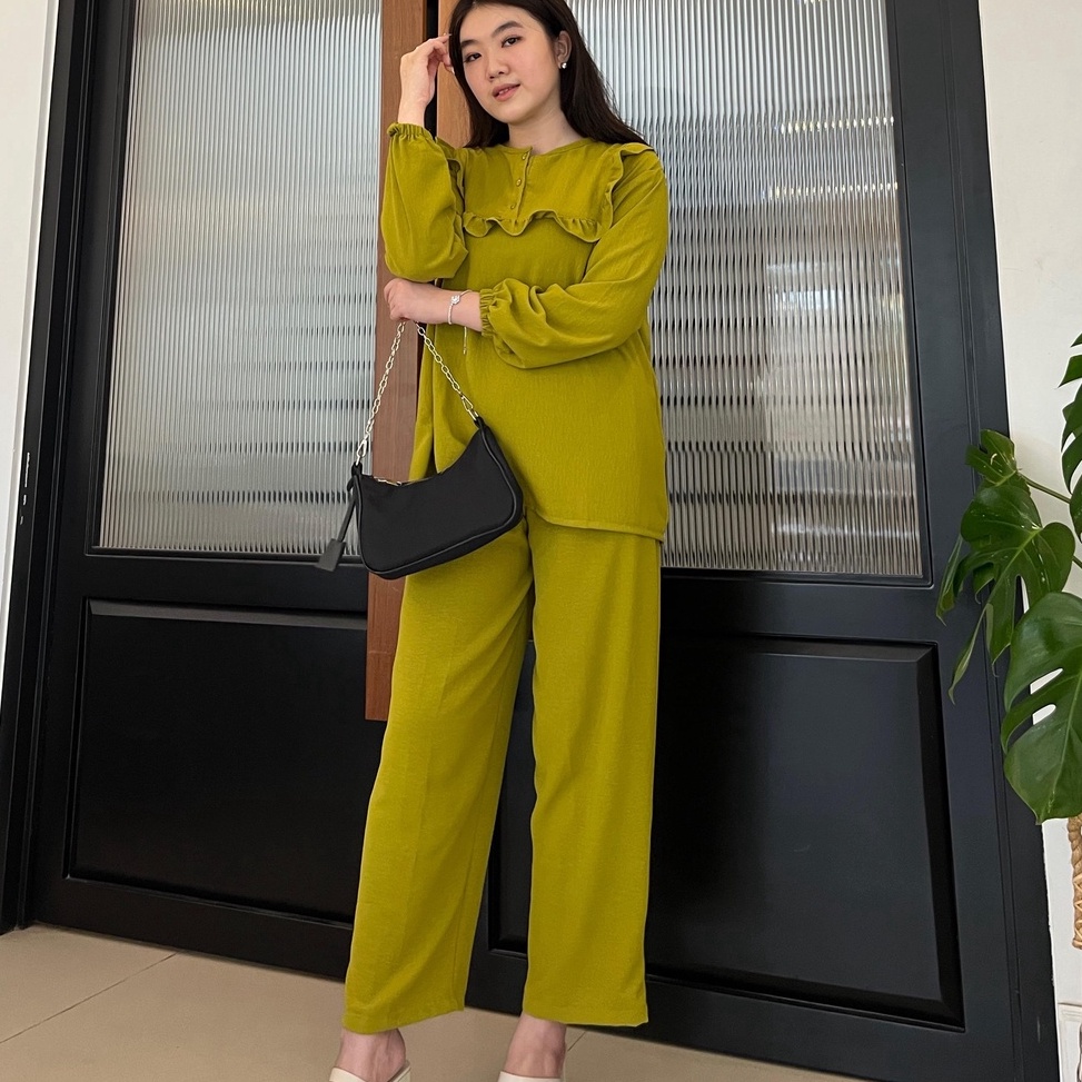 Keluaran Terbaru AVE Tamara set crinkle  Oneset crinkle Airflow renda lengan panjang