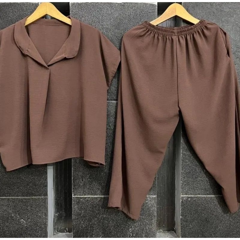 Viana One Set Setelan Crinkle Wanita Premium - Baju Setelan Wanita Kekinian