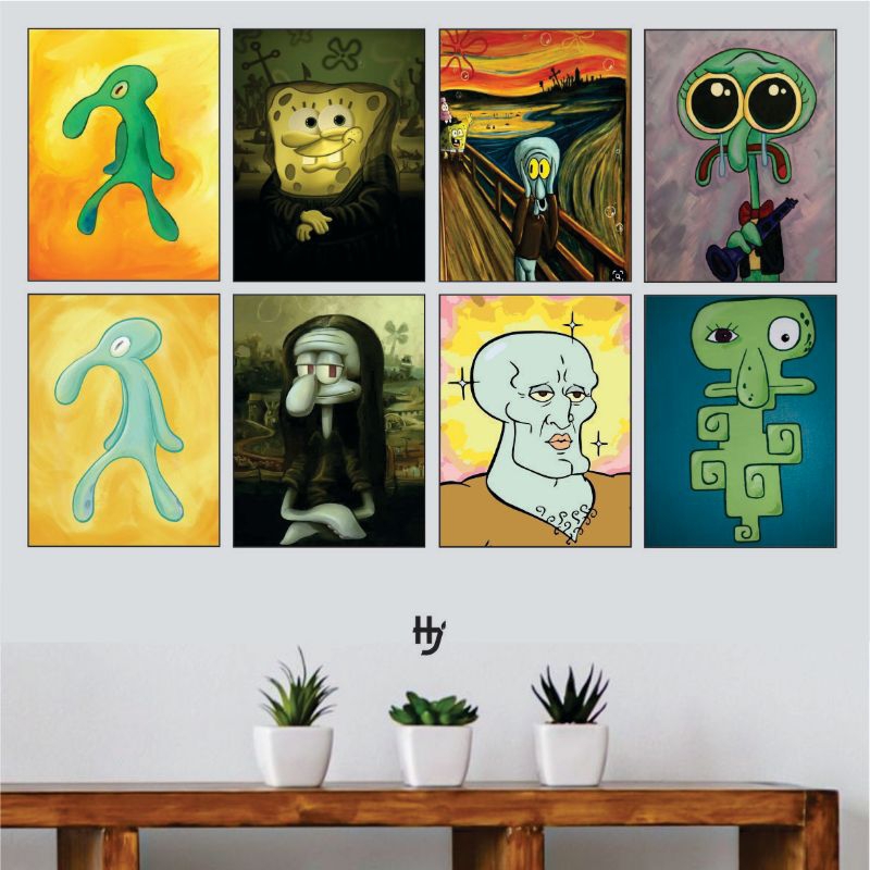 HJ PROMO TERMURAH hiasan dinding karya seni Squidward ukuran 20x30 cm | lukisan Squidward | Spongebo
