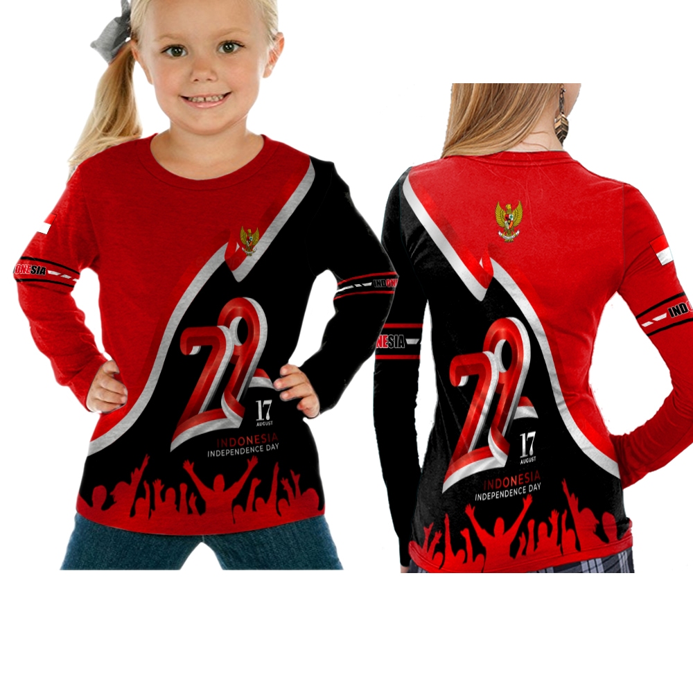 Kaos Baju Anak Jersey 17 Agustus Lengan Panjang/ Kaos Baju 17 Agustusan Anak Dirgahayu HUT RI 79
