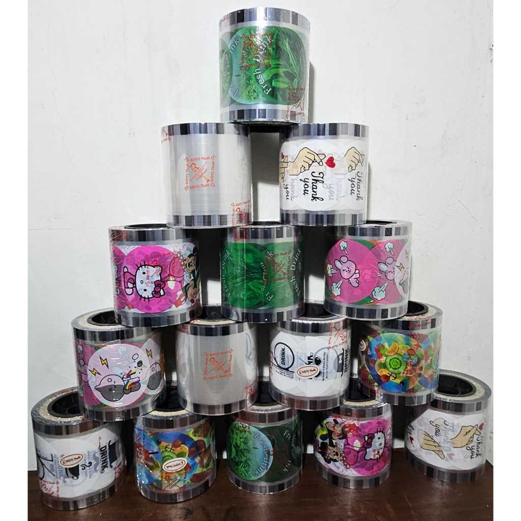 Cyailaa  Plastik Lid Cup Isi 1000Cup Sealler Cup Motif Buah Kartun Polos Isi 1000Pcs