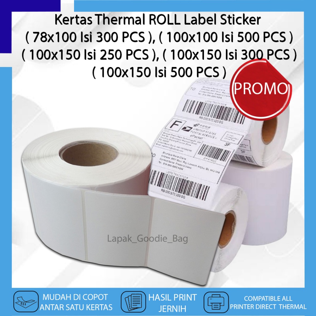 

Kertas Thermal LABEL STICKER 78x100 100x100 100x150 ROLL Kertas Barcode Cetak Resi Online Shop Ekspedisi