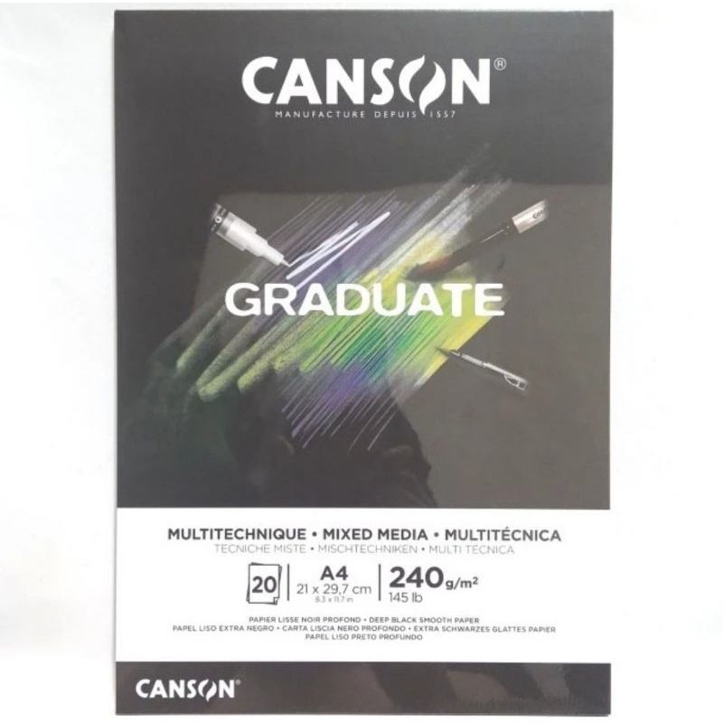 

Canson Graduate A4 Mixed Media Deep Black Paper 20 Sheets 240 Gsm