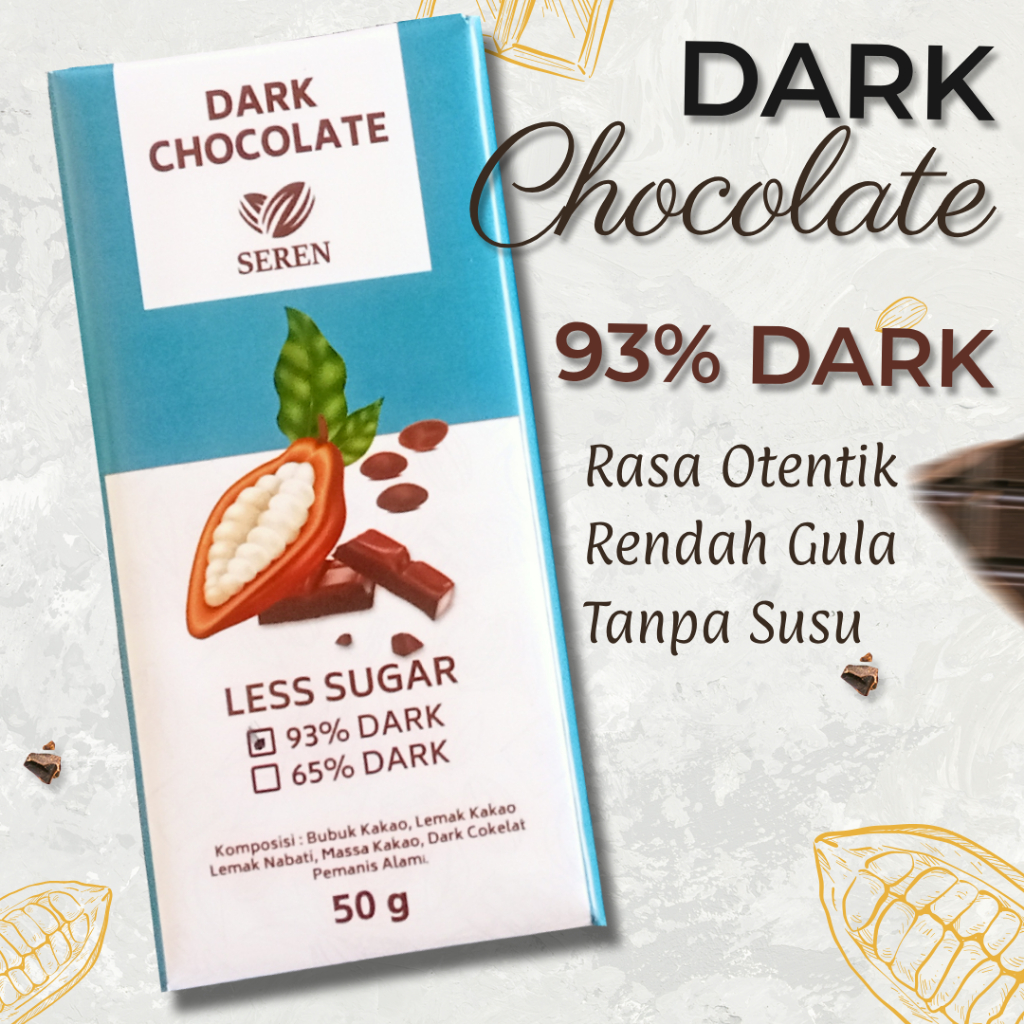 

93 Persen Dark Chocolate | Coklat Batangan Rendah Gula - Seren Chocolate