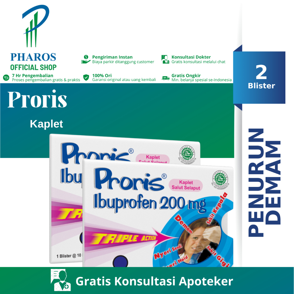 Proris Kaplet Ibuprofen Triple Action/Obat Sakit Kepala/Obat Demam/Pereda Nyeri