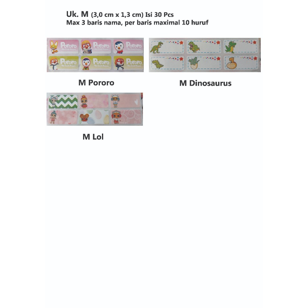 Stiker Label Nama Waterproof Uk. M (Sedang)/Stiker Nama Anak/Stiker Label Custome Nama
