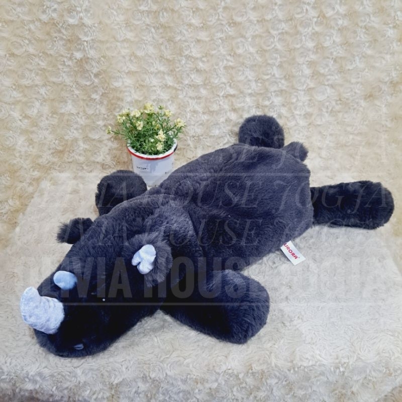 Boneka Badak Hitam Cula Silver L Boneka Rhinoceros Black L Boneka Badak Lentur L