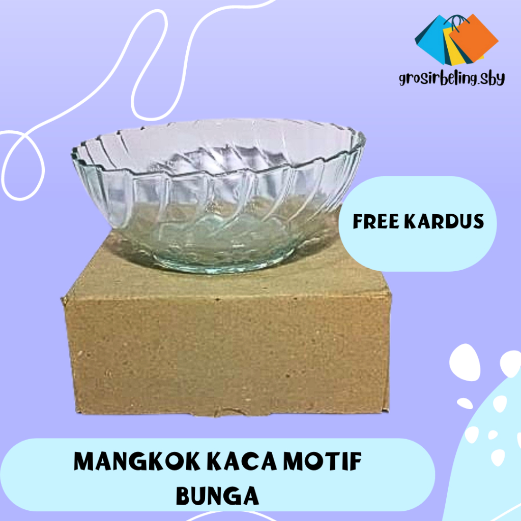 Mangkok Kaca Beling Motif Bunga / Mangkok Souvenir Free Kardus