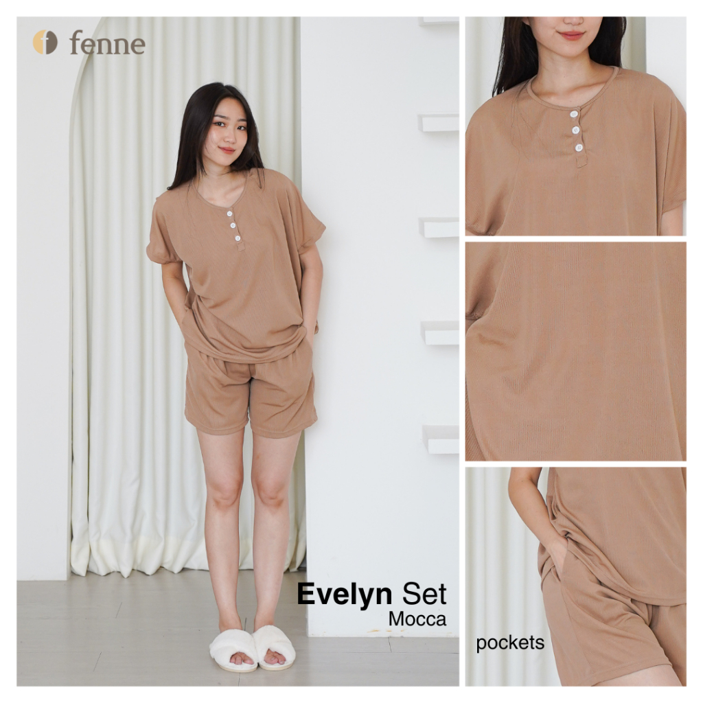 Fenne - Evelyn Set Piyama Wanita Celana Pendek / Baju Rumah / Baju TIdur Wanita Premium