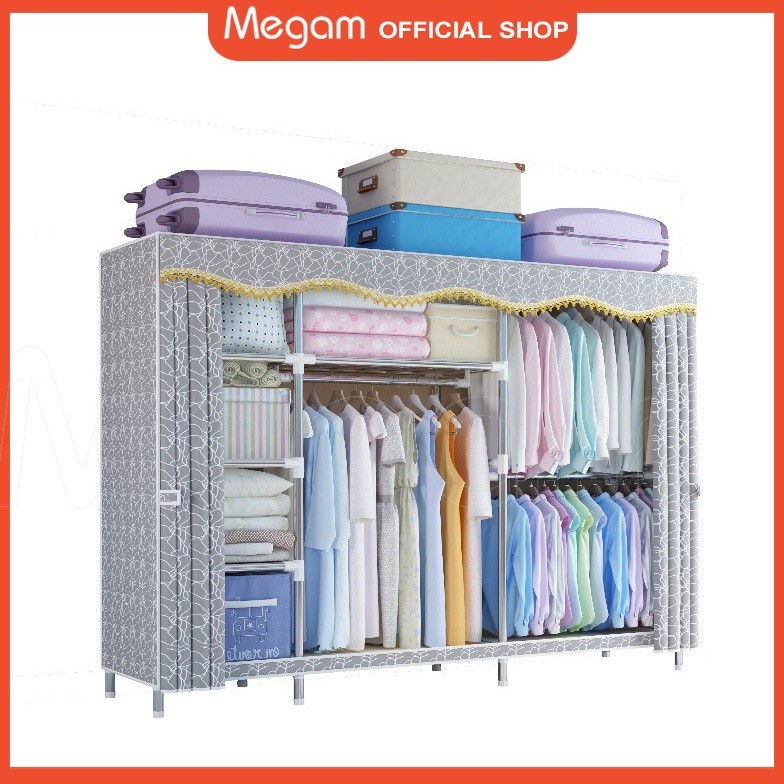 Megam Rak Baju Gantung Stand Hanger Lemari Pakaian Portable Dengan Penutup Kain Anti Debu Wardrobe A
