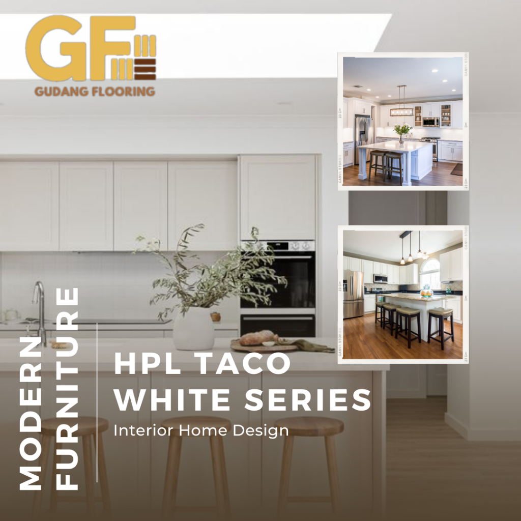HPL Taco White Series Pelapis meja Furniture HPL kayu Triplek Warna Putih Polos