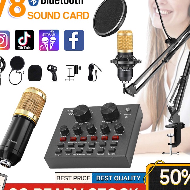 Flash Sale SOUNDCARD V8 PLUS LENGKAP MIC V8 SOUND CARD WITH BM8 MICROPHONE LIVE BROADCAST EQUIPMENT 